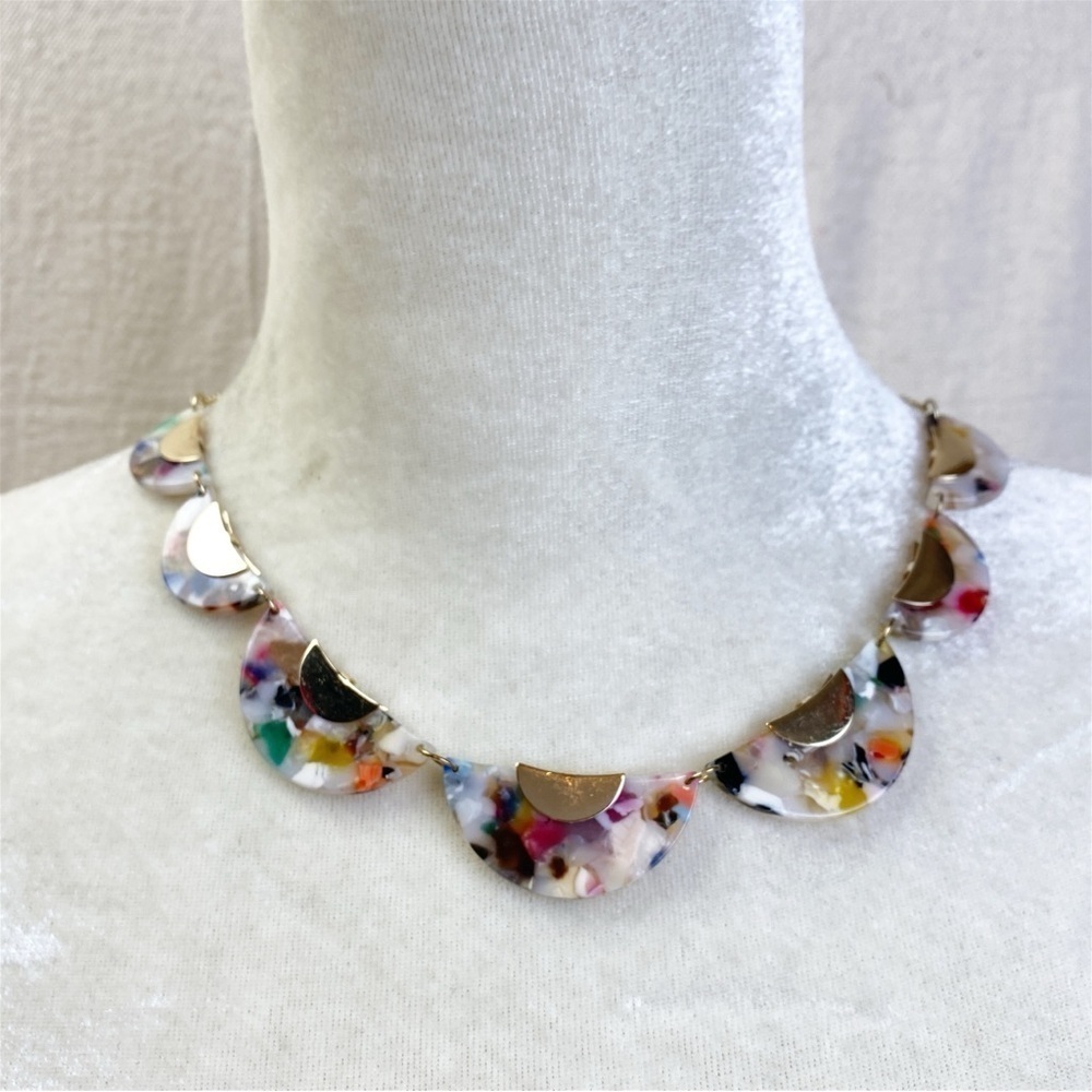 Loft Multi colored Acrylic half moons on gold tone chain necklace